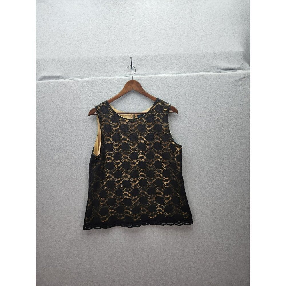 Karen Scott Womens Sleeveless Lace Overlay Top Black & Gold Size L